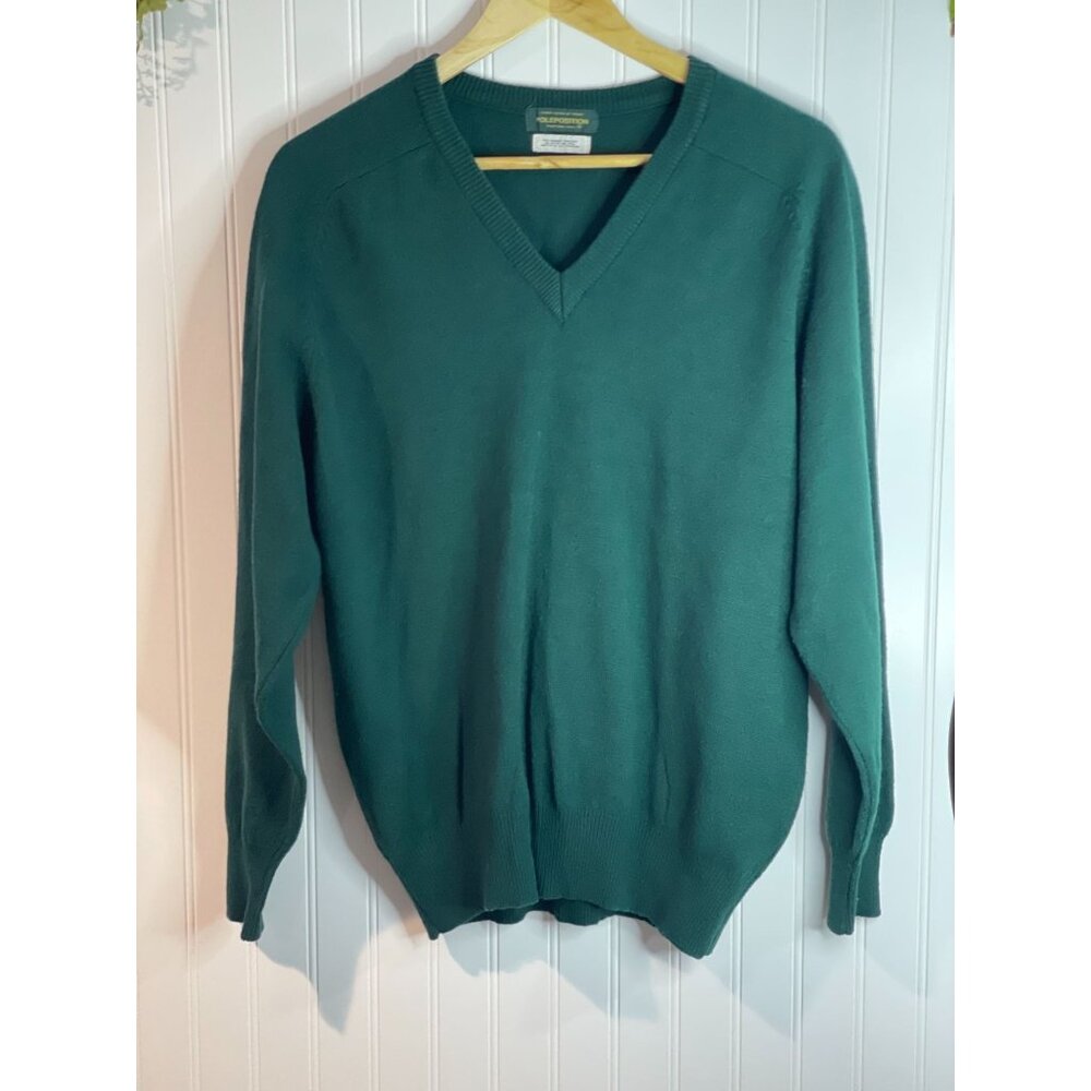 Poleposition Traditional Model Green V-Neck Sweater M Wool & Cashmere Blend